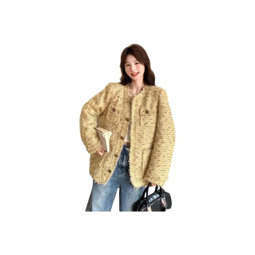 OURUOKE Желтое Женское Короткое Пальто