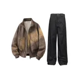 Кофейная куртка + черные штаны