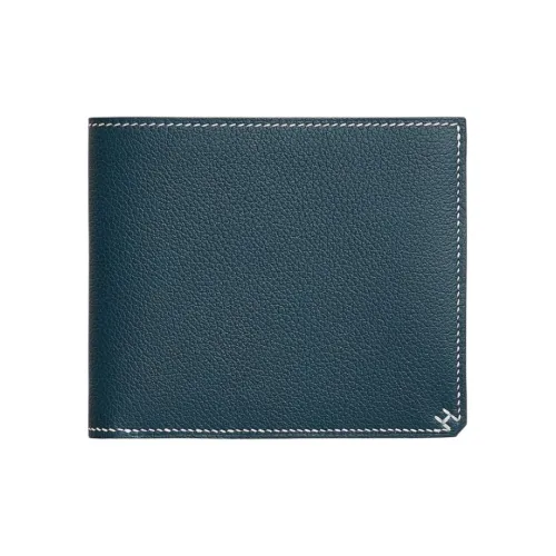 HERMES H Serie Коровья кожа Кошелек Мужской N7BleuTempête Бурно-синий