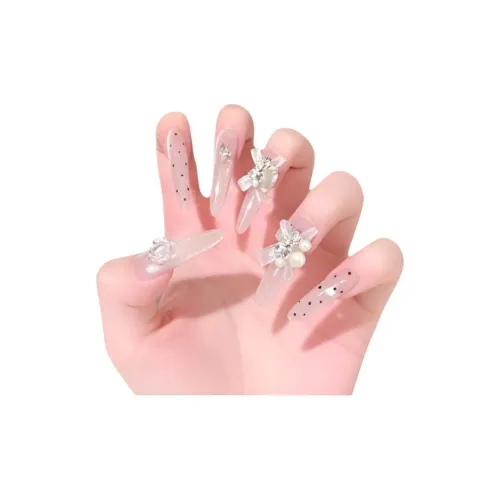 T Z Элегантность с Бриллиантами Ручной работы Premium Luxury False Nail Точка Almond Nude Gradient Coquette