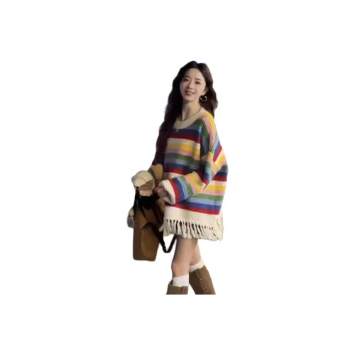 OURUOKE Радужный Полосы Женская Трикотажная