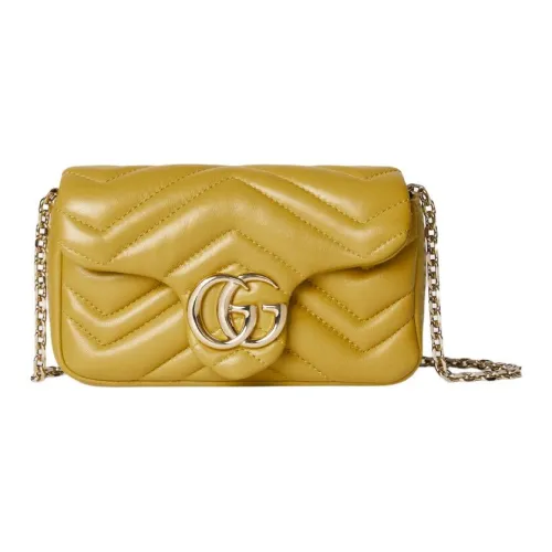 GUCCI GG Marmont Кожа Наппа Плечевая Сумка Мини Женская Горчично-Желтая