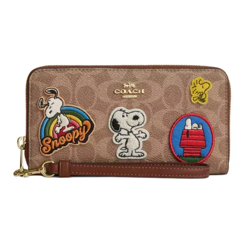 COACH PEANUTS Collaboration Zip Around Покрытый холст Кошелек Маленький Женский Коричневый