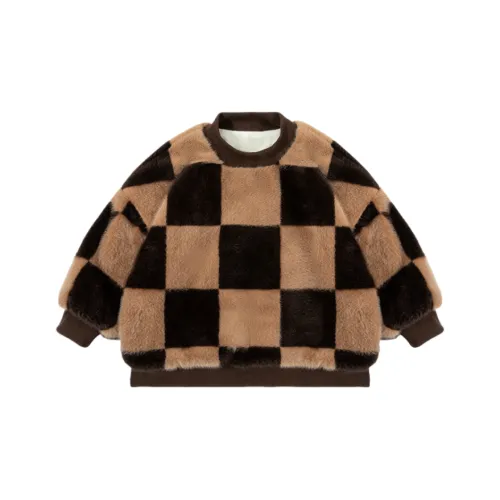 ЮЙЧЖАОЛИНЬ В клетку Флис HOODIES С флисовой подкладкой Кофе Школьный возраст Свитшоты