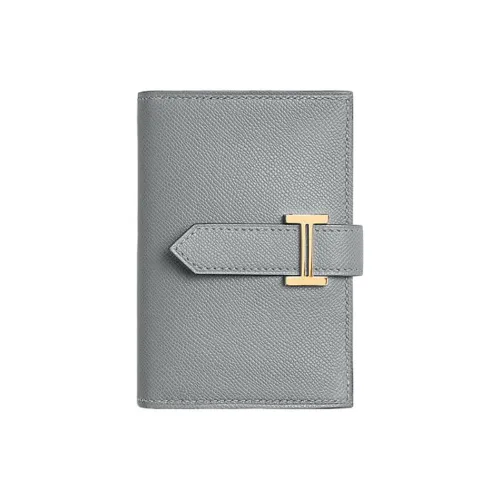 HERMES Bearn Madame Телячья кожа Кошелек Мини Унисекс Туманно-серый