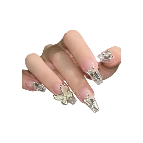 OUYUJI Ручная работа Искусственные Ногти Декоративные Ленты MID Длина Квадратный и Круглый Серебристо-белый Смужка Стразы Украшенный