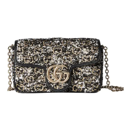 GUCCI GG Marmont Twill Мягкий Шерстяной Кожа Плечевая Сумка Мини Женская Черная