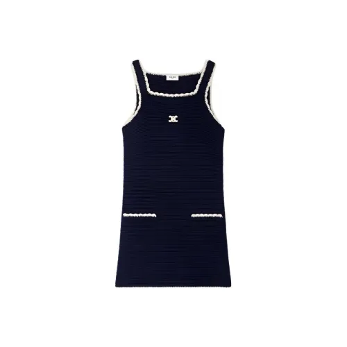 CELINE SS25 Без рукавов Платье Женское Морской синий