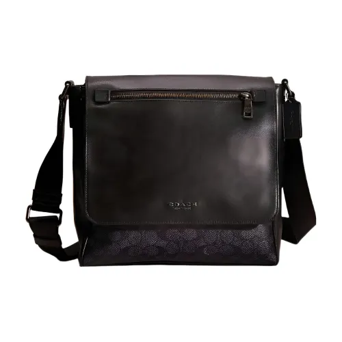 COACH Kennedy Покрытый холст с утонченной телячьей кожей сумка через плечо большая мужская черная