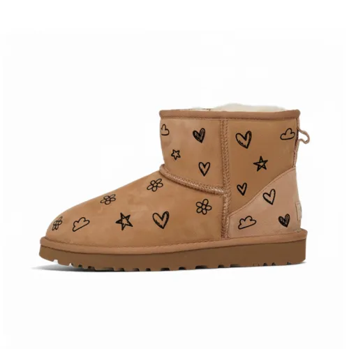 UGG CLASSIC MINI Китайский стиль с принтом 5 термозащиты устойчивый к истиранию короткий сноубутсы женские