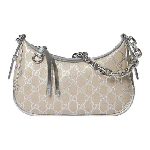 GUCCI GG Emblem GG Coated Fabric Shoulder Bag Small Women's Light Beige Metal Silver