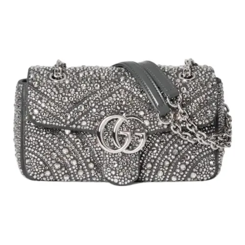 GUCCI GG Marmont Нубук Плечевая сумка Маленькая Женская Серый