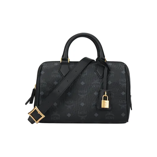 MCM Ella Visetos Покрытый холст с кожаными вставками через плечо сумка маленькая женская черный