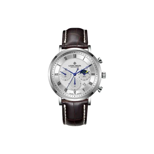 LOUIE JUELEN Commander Collection Кварцевый механизм Кожаный ремешок Часы Мужские Серебристый циферблат