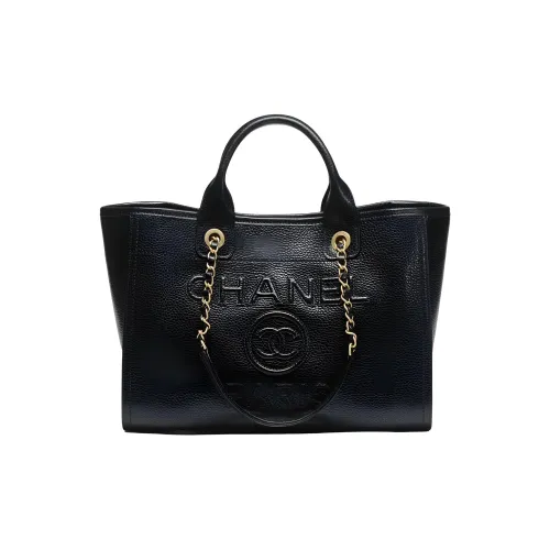 CHANEL Телячья кожа Тоут Сумка Сумка для покупок Сумка Большая Женская Черная
