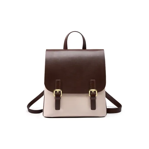 PESASRIE Рюкзак из коровьей кожи женский карамельный экрю