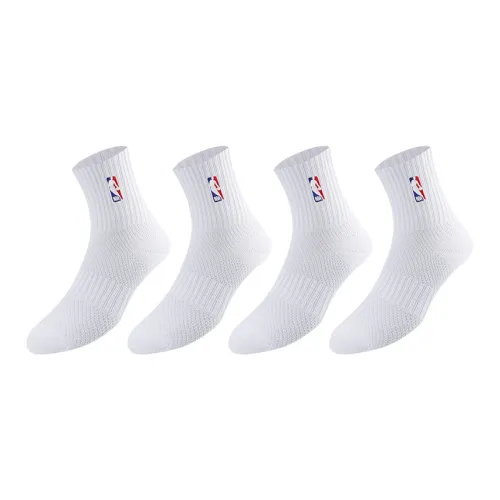 NBA 4 Pack White Men's Mid Shin Socks NBA 4 Пачка Белый Мужской MID Носки до икры