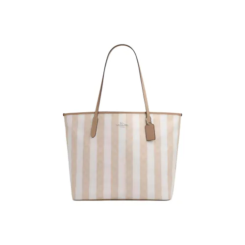 COACH Покрытый холст Тоут Сумка Сумка для покупок Сумка на плечо Большая Женская Песочный Коричневый Умбра