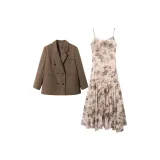Кофейный шерстяной деловой костюм + хаки платье