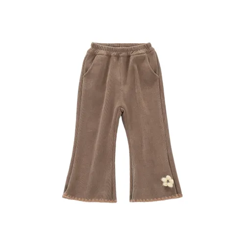 SHIBU Xiaomin Дом L122 Особенный Needles Маленький цветок С флисовой подкладкой Брюки Кофе Предшкольные Тренировочные брюки