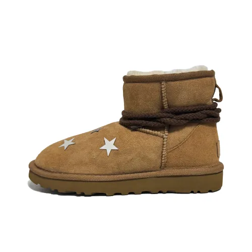 UGG CLASSIC MINI Искрящийся Звезды Теплоизоляционный Устойчивый к истиранию Противоскользящий Короткий Снегокат Женские Карамель