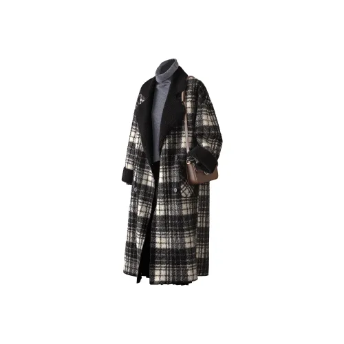 SIBAISHE Черно-белое клетчатое женское пальто