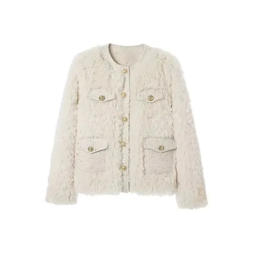 ZVJH Экрю Утолщенные Женские Бархатные Куртки