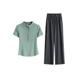 Зеленый короткий рукав, двухкомпонентный комплект (серые штаны)
