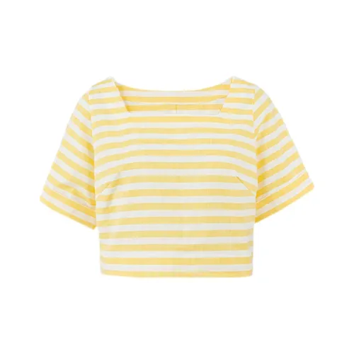 BLUSHWHITE Желтый Белый Полосы T-Рубашка Женская