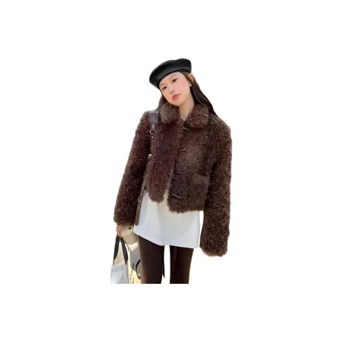 ZVJH Тедди Коричневый Утеплённый Женский Бархатный Пуховик