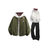 Армейский зеленый + белый, серый свитшот + черные штаны