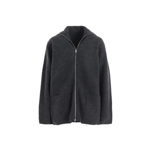 Yohji Yamamoto Femme FW25 5G3P Простой Стич 1x1 Ребро BIG Высокий Воротник ZIP Кардиган Трикотаж Женский