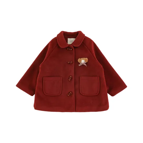 YOEHYAUL Темно-красное детское шерстяное пальто