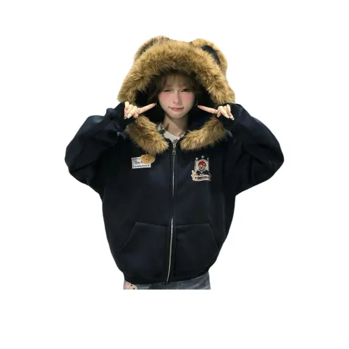 OURUOKE Темно-синий синий с флисовой подкладкой женские свитшоты