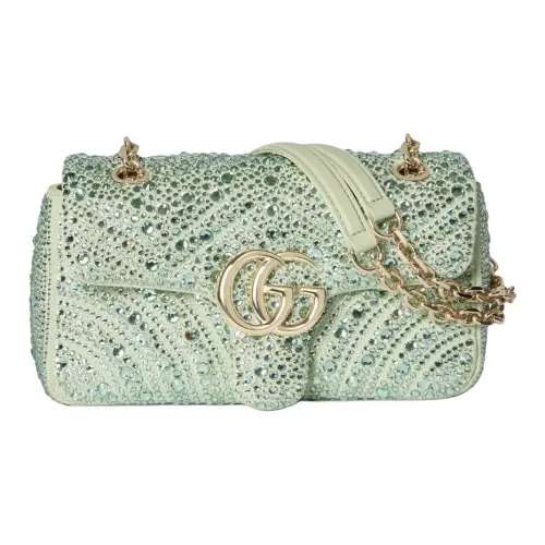 GUCCI GG Marmont Нубук Кристалл Плечевая Сумка Маленькая Женская Зеленая