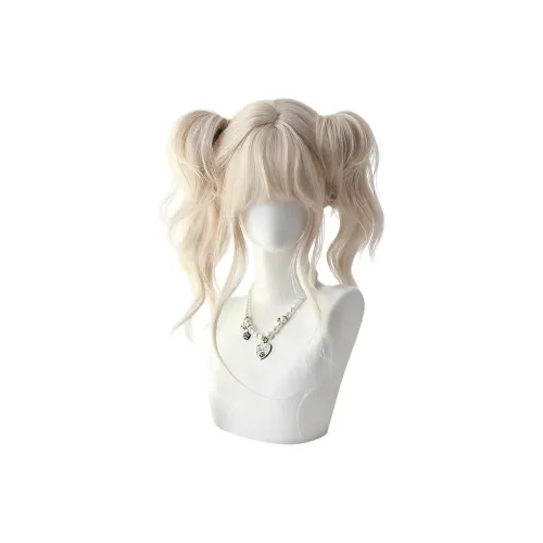 FYOSEE Lolita Sweet Style Double Ponytail Белый золотой Длинный Waves Женская Перука Высокая температура Пряжа Большая волна