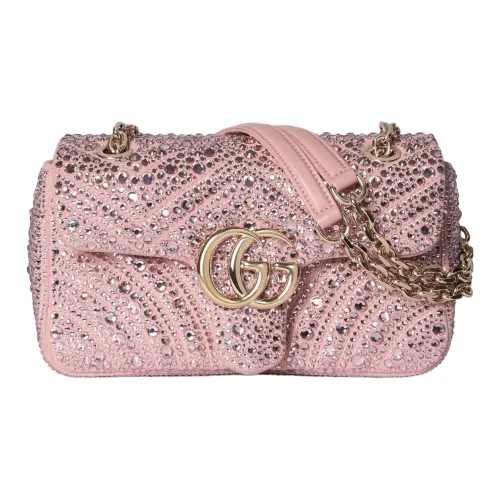 GUCCI GG Marmont Вельвет Жаккардовая Ткань Плечевая Сумка Маленькая Женская Светло-Розовая