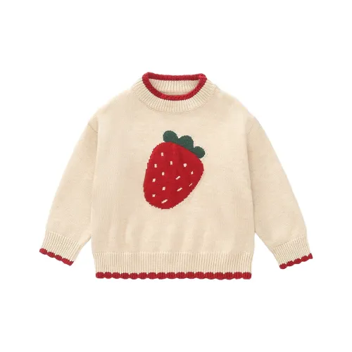 SHIBU Xiaomin Дом S95 Большой Клубничный Пуловер Свитер В Бежевом Пре-Школе Свитера