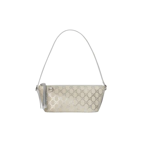 GUCCI GG Emblem GG Coated Fabric Shoulder Bag Small Women's Light Beige Metal Silver
