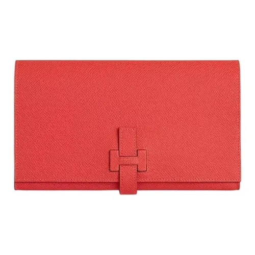 HERMES New H Passant Кожа Кошелек Женские 9T Capucine Оранжево-красный