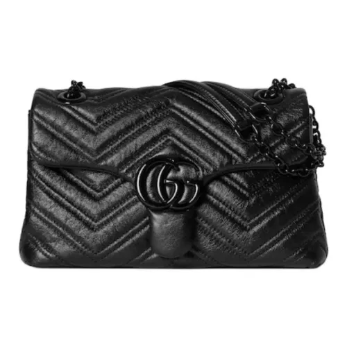 GUCCI GG Marmont Кожа Плечевая Сумка Маленькая Женская Черная