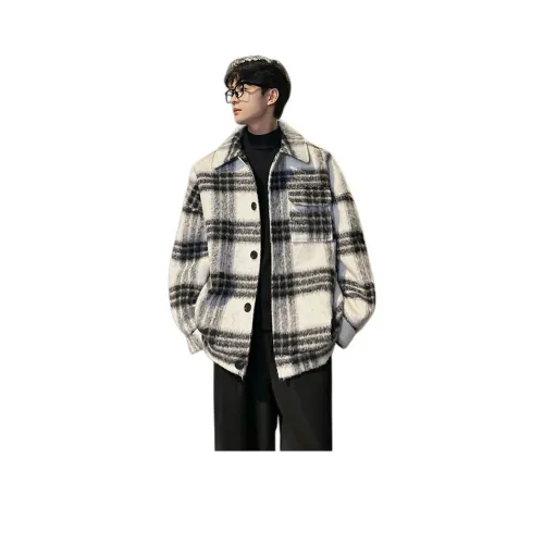 EDRPIUS Черный Белый Клетка Унисекс Пальто