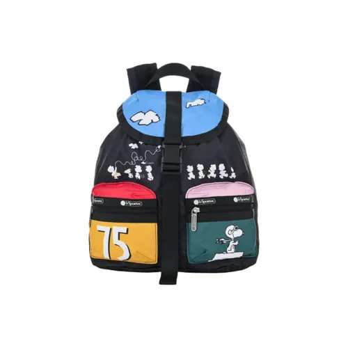 LeSportsac Peanuts Комикс Коллаборация Ткань Рюкзак Средний Унисекс Черный и Разноцветный