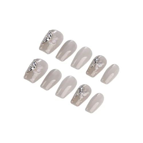BDQC Мягкий And Pure 3D-эффект Бабочка Осветляющий False Nail Короткий LADDER Серый Однотонный Стразы Украшенный