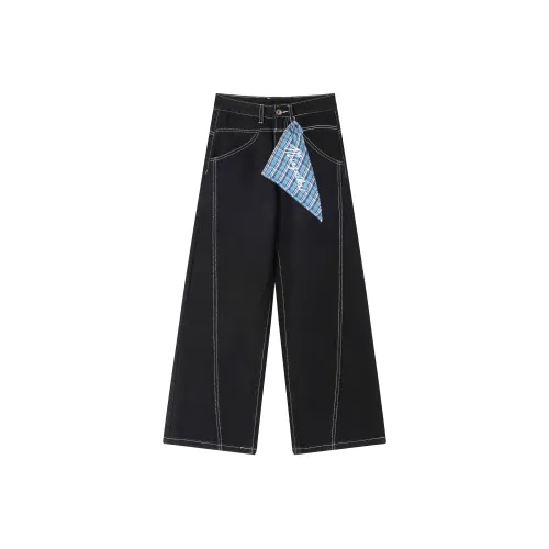 Minneapolis Черный [С подарками Съемный Квадратный шарф] Унисекс Джинсы