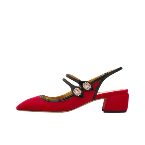 FERRAGAMO Грубый каблук Высокие каблуки 4CM Женские Темно-красный