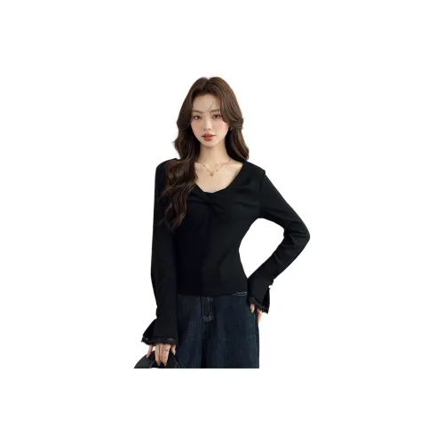 MENGXIAOQI Черные Женские T-рубашки