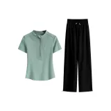 Зеленый комплект из двух предметов с короткими рукавами (черные штаны)