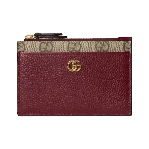 GUCCI GG Marmont Кожа Картхолдер Женские Anchor Красный Бежевый