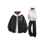 Чёрный+Белый Серый Свитшот+Чёрные Штаны